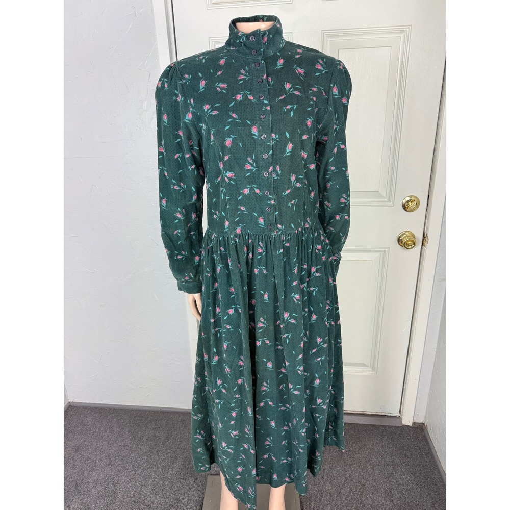 Vintage 80s 90s Eddie Bauer Women Dress S Corduroy Pockets Cotton Floral V18